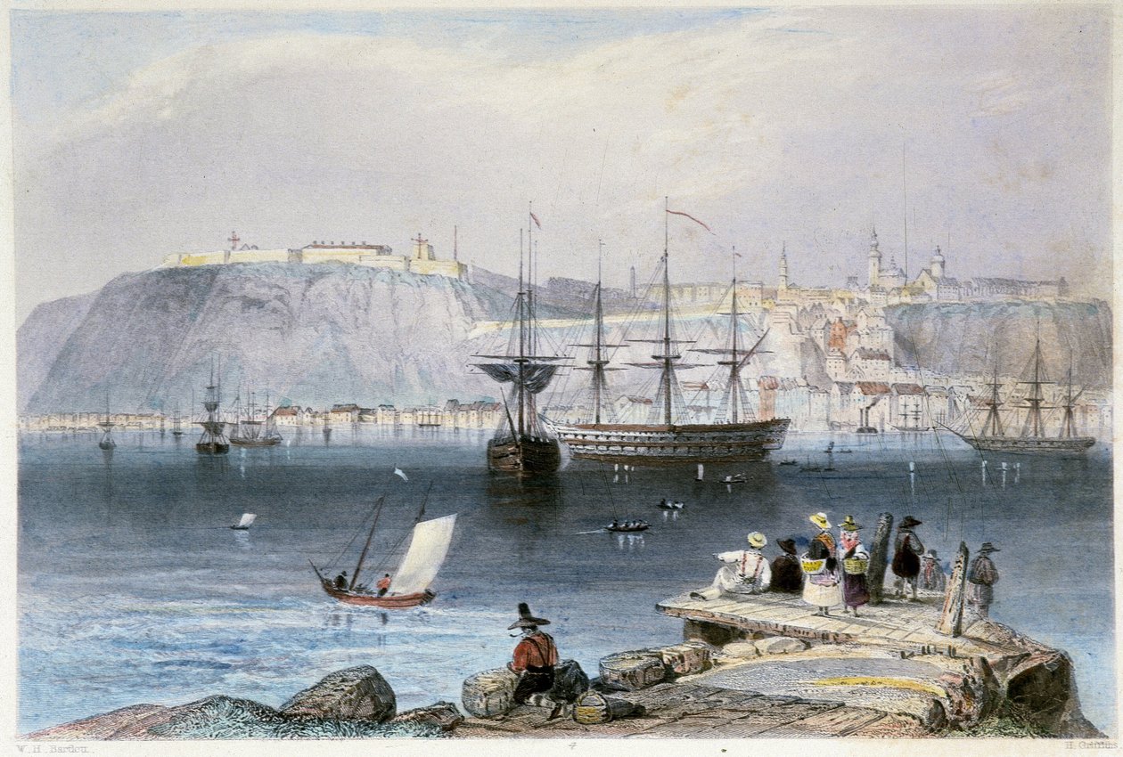 Vue de Québec et de son port (कनाडा) - विलियम हेनरी बारलेट द्वारा "" कैनेडियन सीनरी इलस्ट्रेटेड"" में, एड। जॉर्ज सदाचार द्वारा विलियम हेनरी बार्टलेट