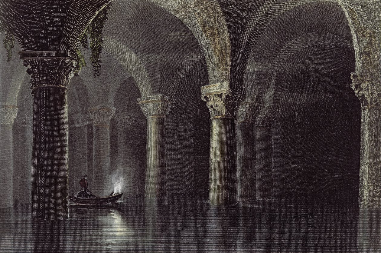 येरे बाटन सेराई (द सिस्टर्न) इस्तांबुल, जेटी विलमोर द्वारा उत्कीर्ण, c.1850 (एक्वाटिनेट) द्वारा विलियम हेनरी बार्टलेट