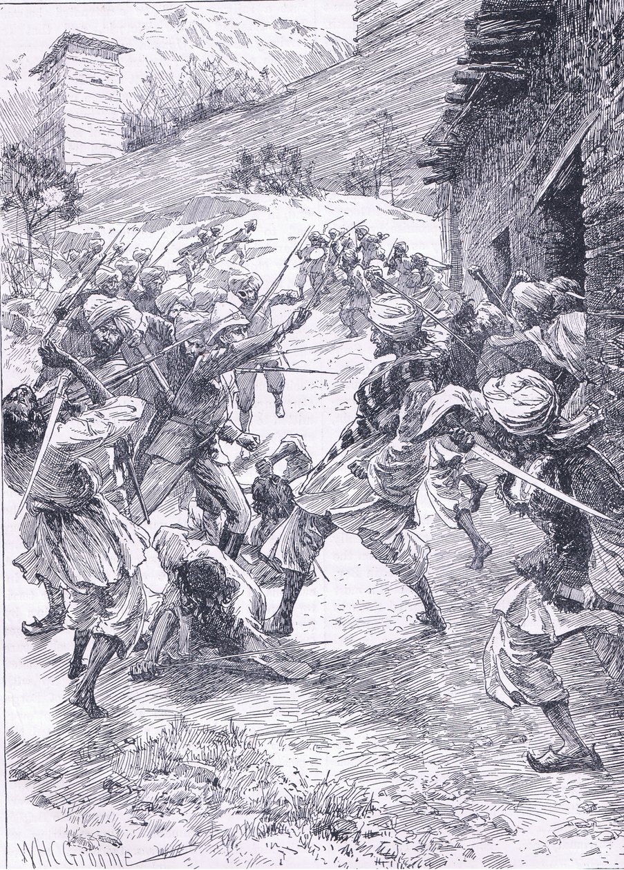फोर्ट चित्राल से लेफ्टिनेंट हार्ले, इंग्लैंड के 1900 के दशक के इतिहास से चित्रण द्वारा विलियम हेनरी चार्ल्स ग्रोम