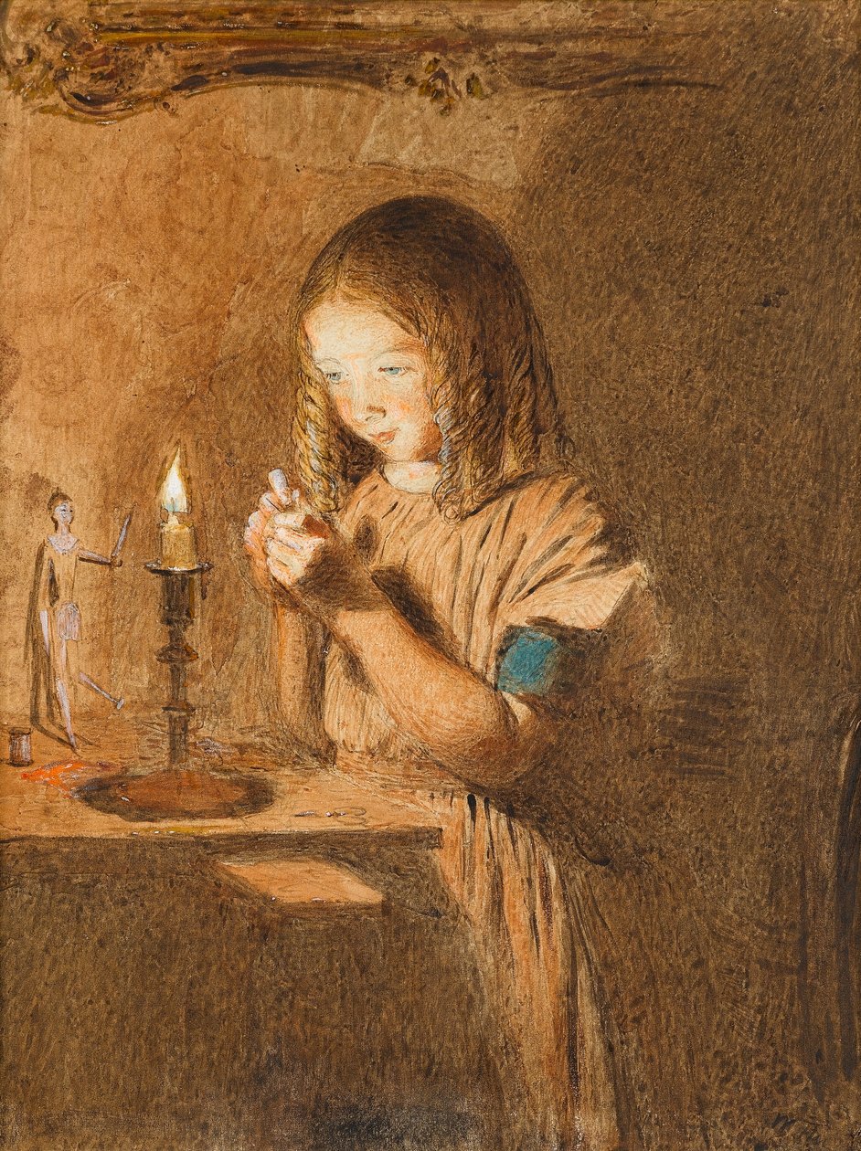 थ्रेडिंग नीडल: द यंग सीमस्ट्रेस, c.1845 (wc पेपर द्वारा विलियम हेनरी हंट