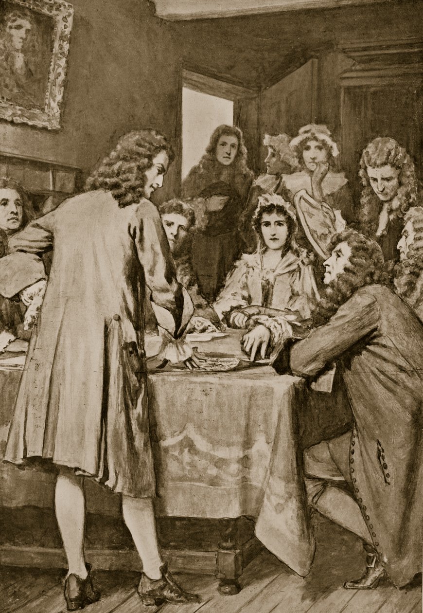 1694 में एडिनबर्ग में डारिएन योजना की व्याख्या करते हुए पैटर्सन, &39;हचिन्सन की कहानी ब्रिटिश राष्ट्र की कहानी&39;, c.1923 द्वारा विलियम हेनरी मार्गेसन