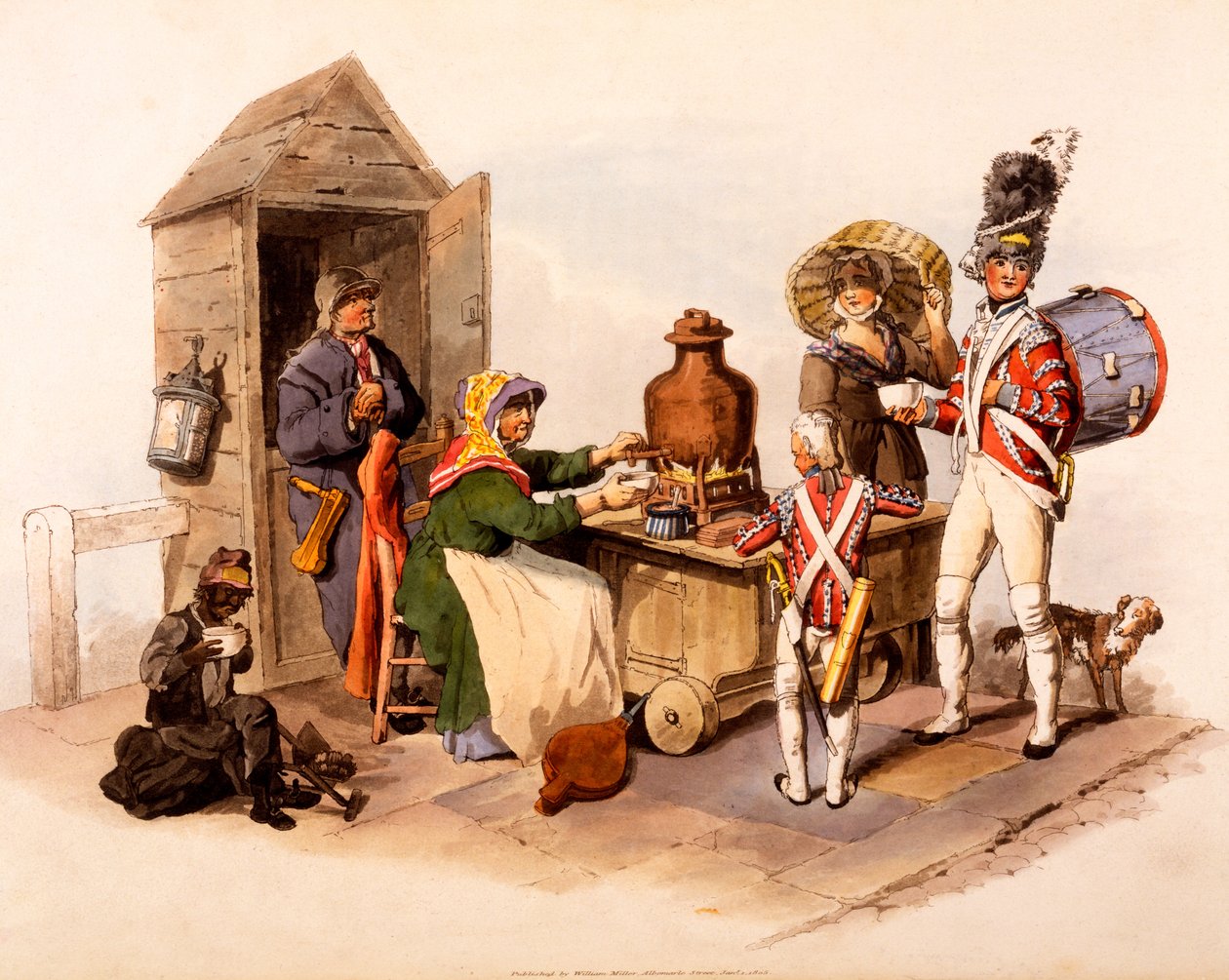 1808 में &39;द कॉस्ट्यूम्स ऑफ ग्रेट ब्रिटेन&39; से एक गर्म विक्रेता, जो एक गर्म विक्रेता की सेवा करता था द्वारा विलियम हेनरी Pyne