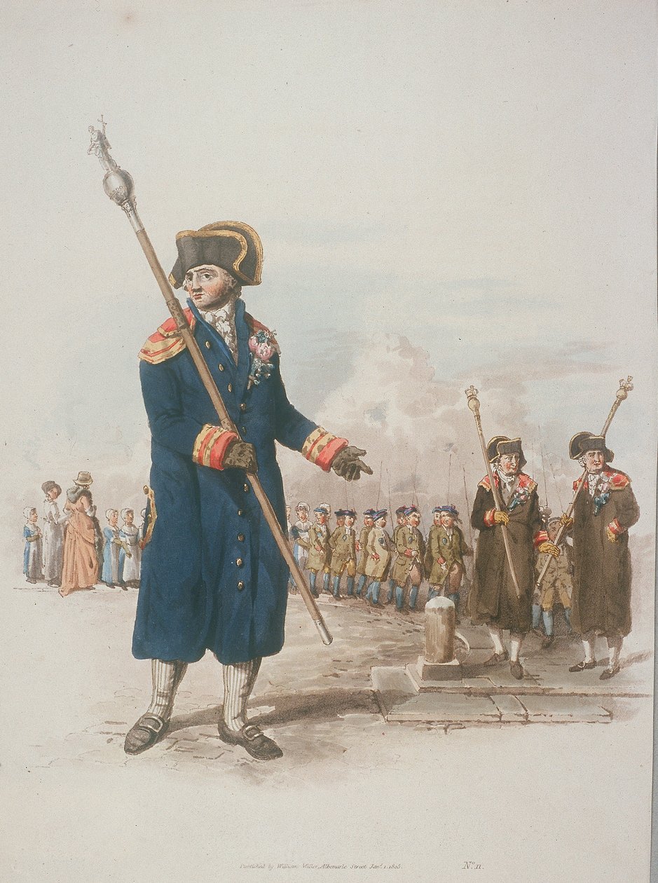 नागरिक पोशाक में पैरिश बीडल एक कर्मचारी को पकड़े हुए, 1805 द्वारा विलियम हेनरी Pyne