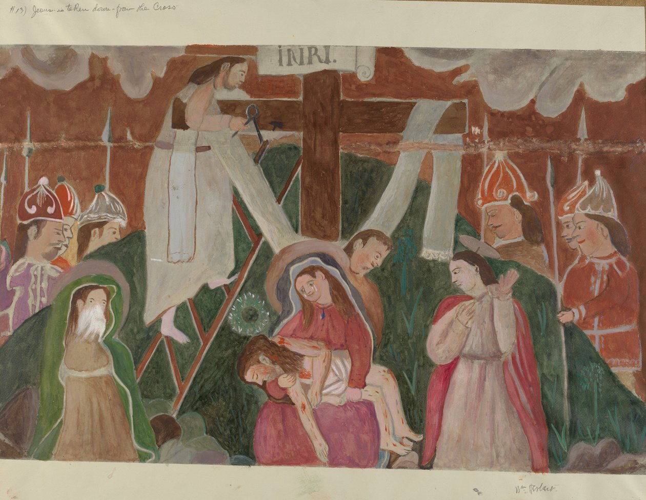 क्रॉस नंबर 13 का स्टेशन: यीशु को क्रॉस से नीचे ले जाया गया, c. 1936. द्वारा विलियम हर्बर्ट