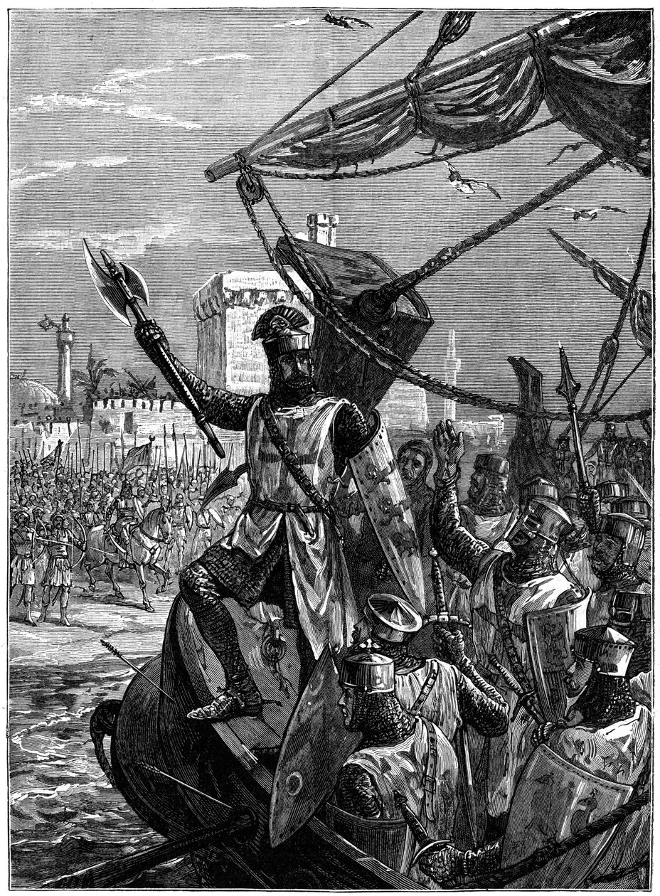 रिचर्ड I, कॉफिर डे लायन जाफा जोप्पा पर उतरते हुए, 1191 सितंबर, c1880। द्वारा विलियम हेशम ओवरेंड