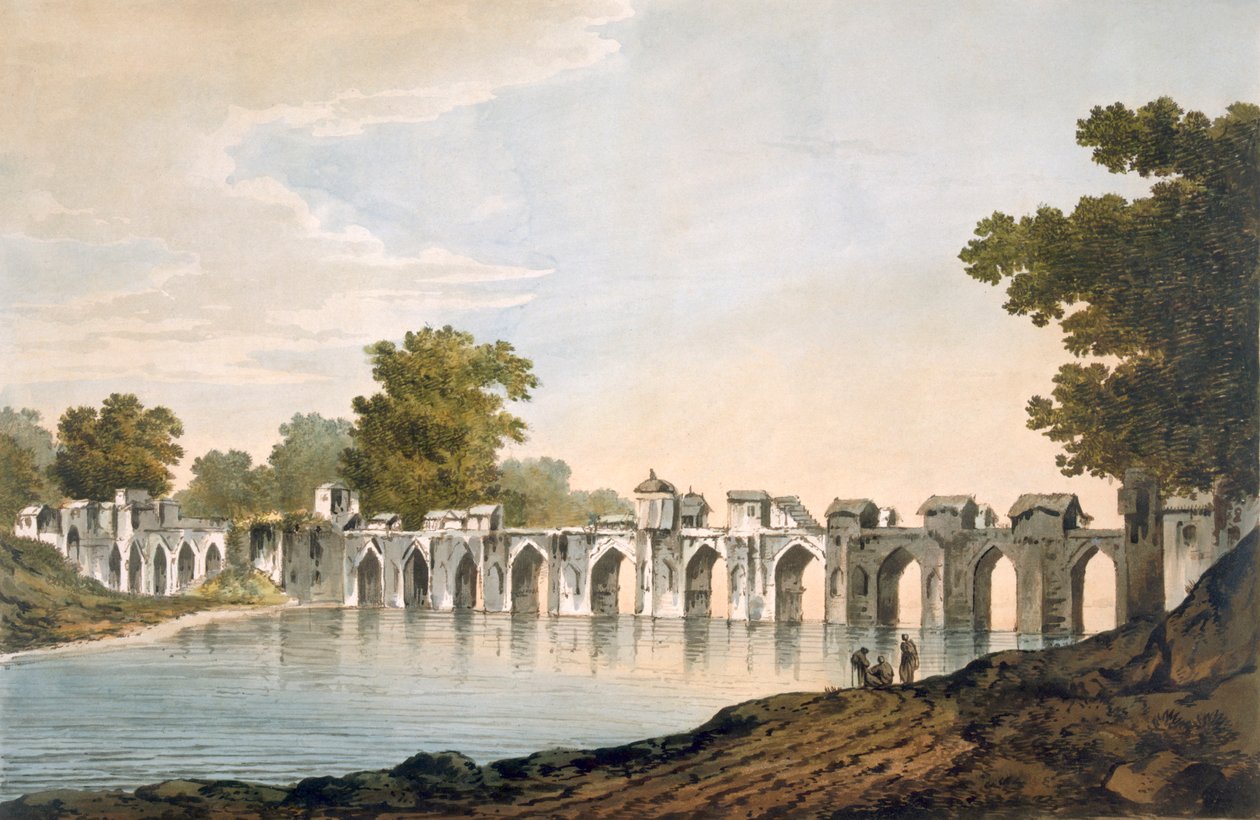 गोम्टी नदी पर इलियनपुर में पुल का एक दृश्य, पब। 1785-88। द्वारा विलियम होजेस