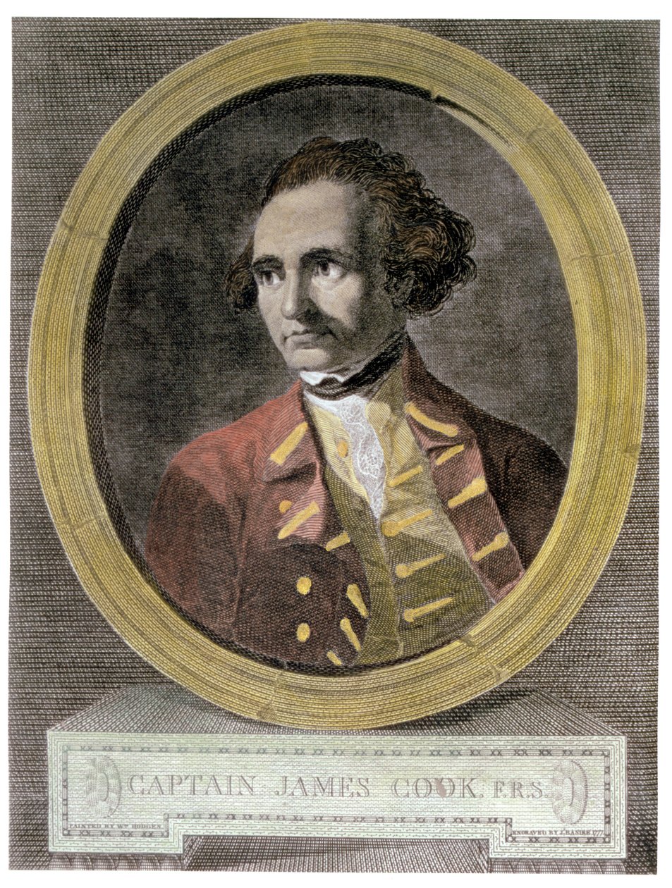 कैप्टन जेम्स कुक (1728-79) का पोर्ट्रेट, &39;जर्नी राउंड द वर्ल्ड टू द साउथ पोल&39; के अग्र भाग से (बाद में रंगमंडल) द्वारा विलियम होजेस