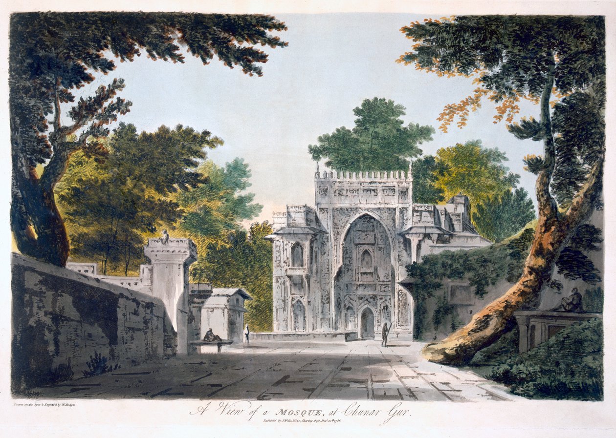 चुनार गुर, 1786 (जलीय) पर एक मस्जिद का दृश्य द्वारा विलियम होजेस