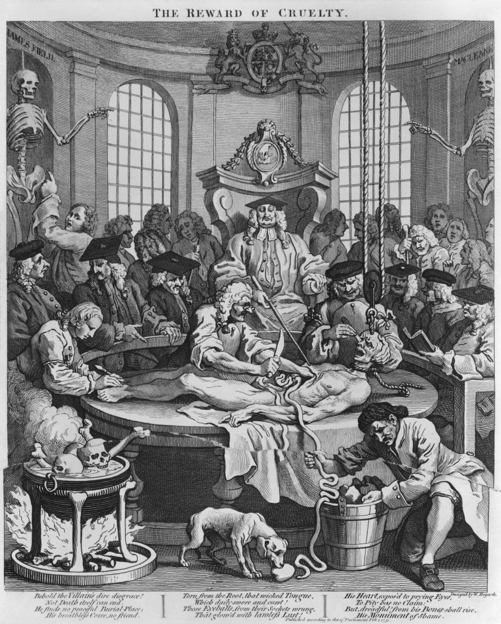ऑटोप्सी या द रिवार्ड ऑफ़ क्रुएल्टी, द फोर स्टेज़ ऑफ़ क्रुएल्टी, 1751 से द्वारा विलियम होगार्थ