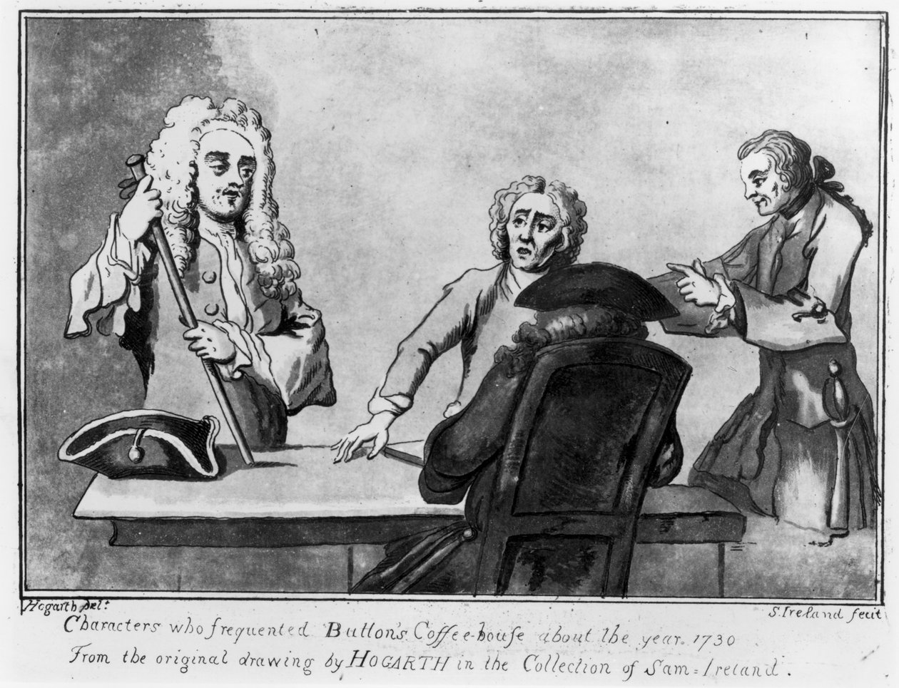 बटन कॉफ़ी हाउस, 1730 (कागज पर पेन और स्याही को धोना) द्वारा विलियम होगार्थ
