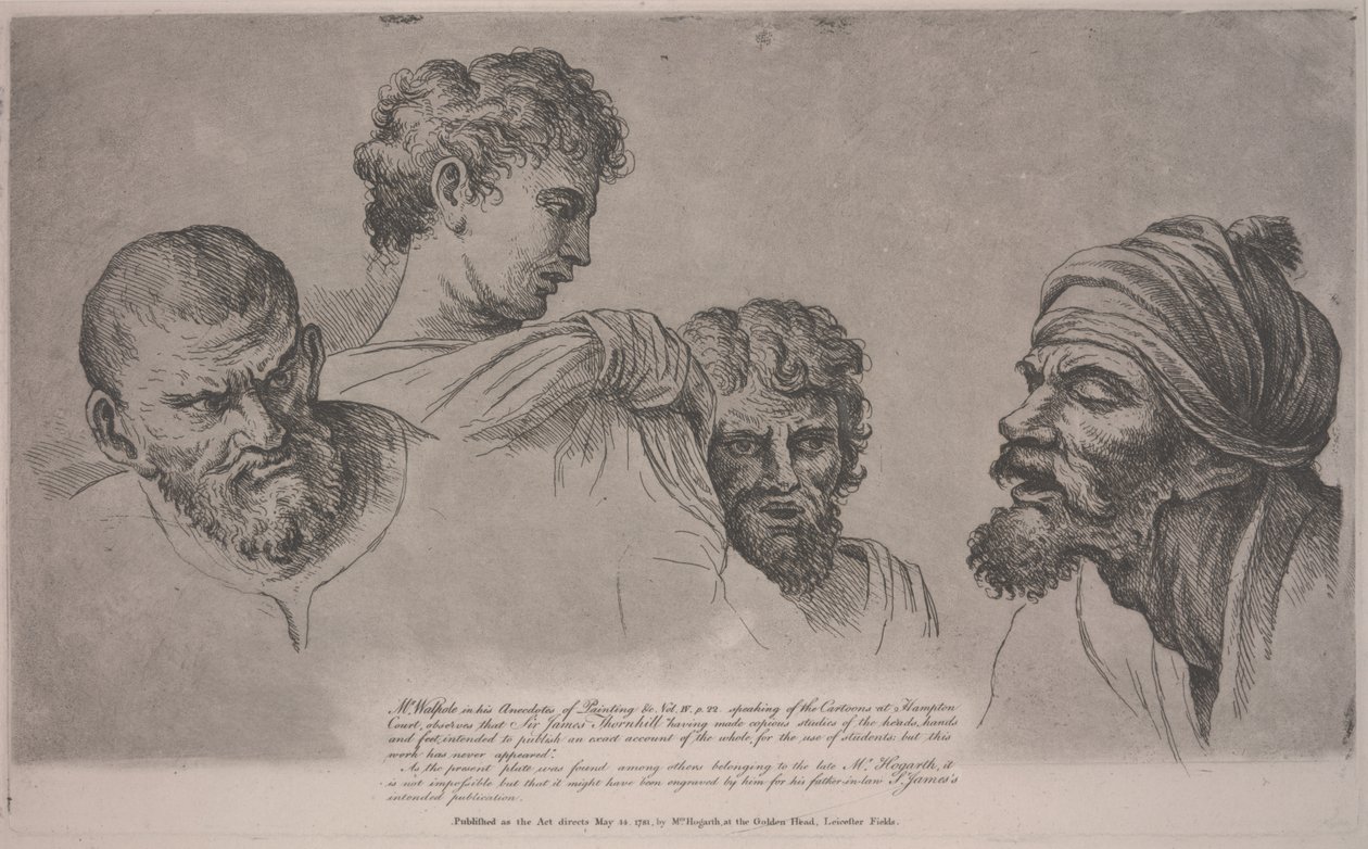 हैम्पटन कोर्ट में राफेल कार्टून से चार प्रमुख, c.1729 (नक़्क़ाशी) द्वारा विलियम होगार्थ