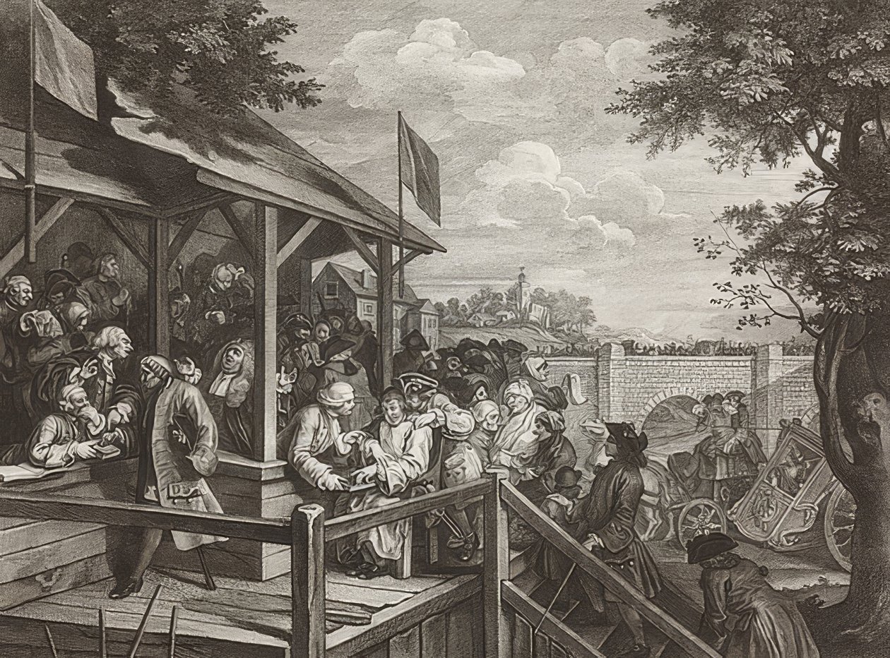 एक चुनाव के चार प्रिंट। शीट 3: मतदान। 1758 द्वारा विलियम होगार्थ