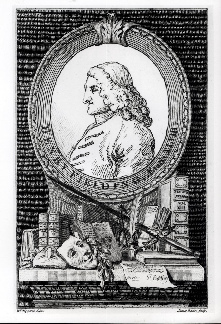 हेनरी फील्डिंग (1707-54) की उम्र में फोर्टी ऐट में जेम्स बेसिर द्वारा उत्कीर्ण द्वारा विलियम होगार्थ