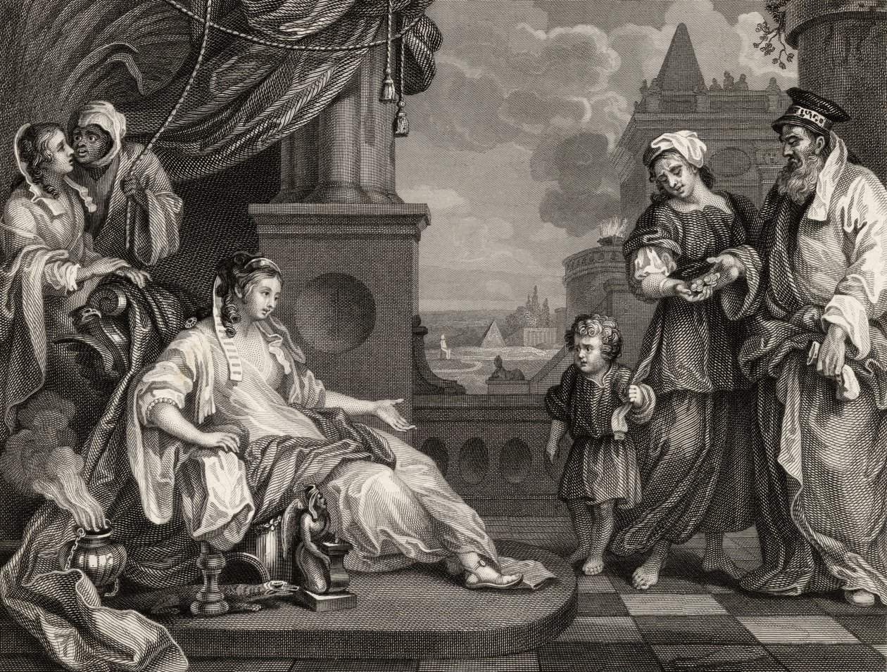 फिरौन की बेटी से पहले मूसा, &39;द वर्क्स ऑफ विलियम होगर्थ&39; से, 1833 में प्रकाशित हुआ द्वारा विलियम होगार्थ