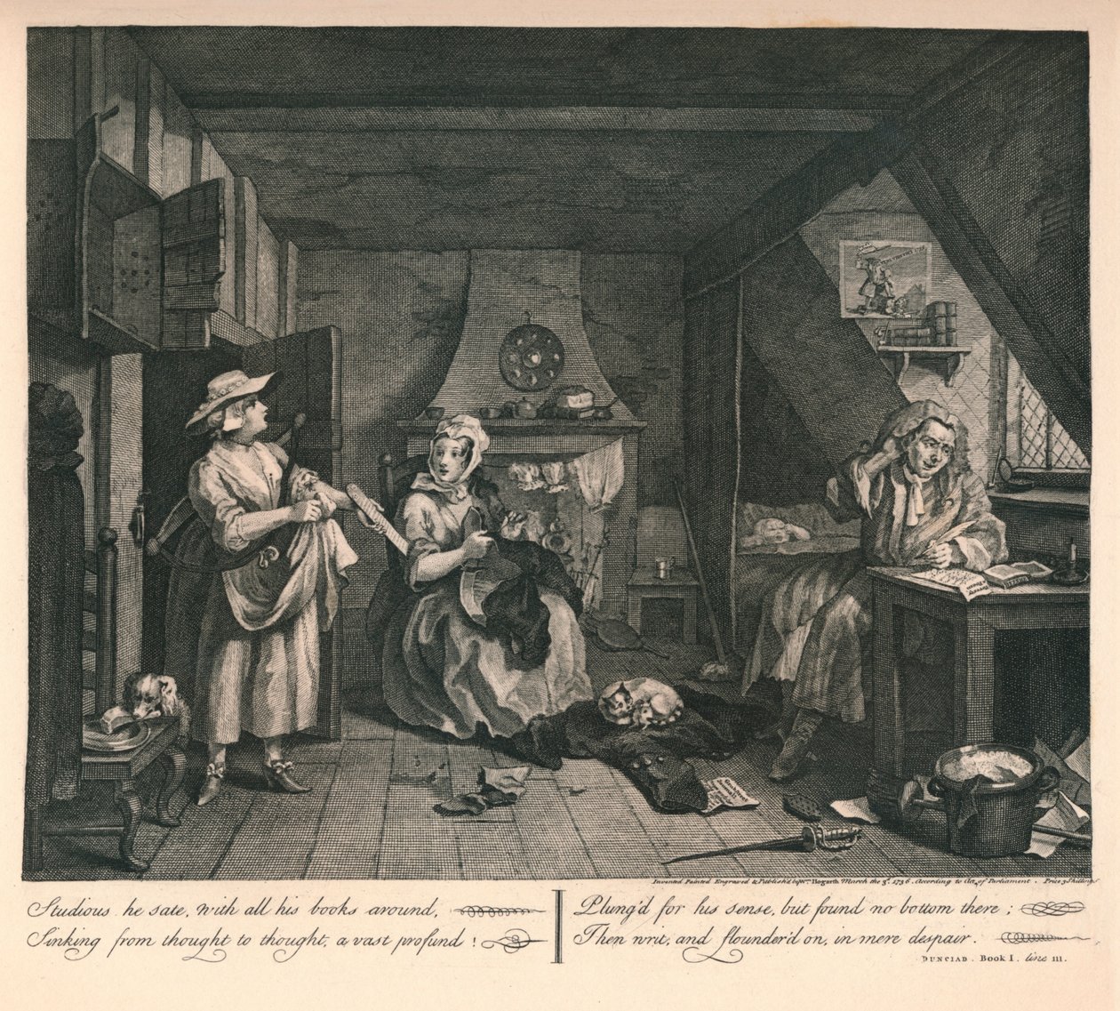 द डिस्ट्रैस्ट कवि, 1740। द्वारा विलियम होगार्थ