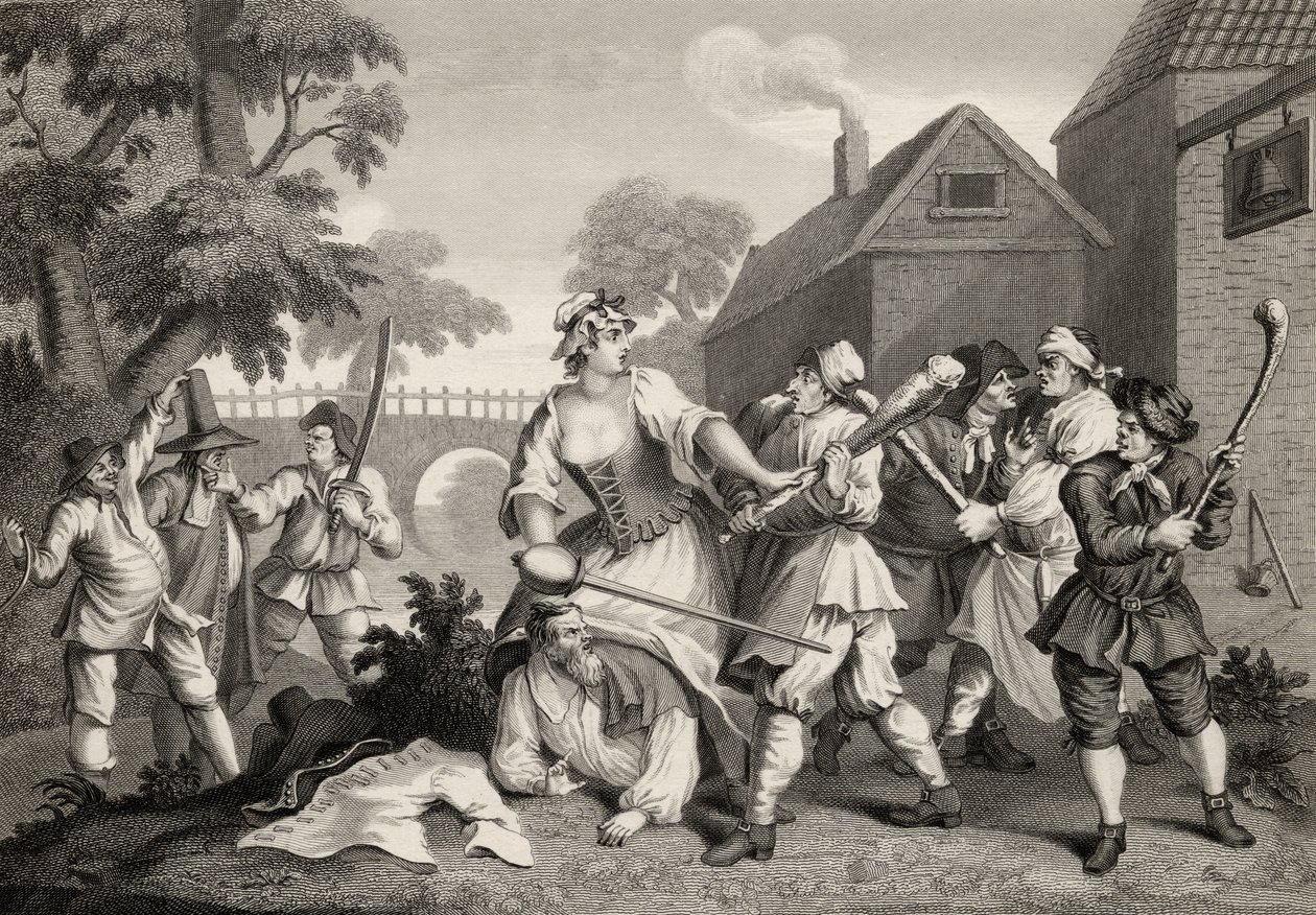 1833 में प्रकाशित &39;द वर्क्स ऑफ विलियम हॉगर्थ&39; से एफएल वॉकर द्वारा शमूएल बटलर (1612-80) द्वारा &39;हूडिब्रास&39; से ट्रूला के लिए नाइट सबमिट्स द्वारा विलियम होगार्थ