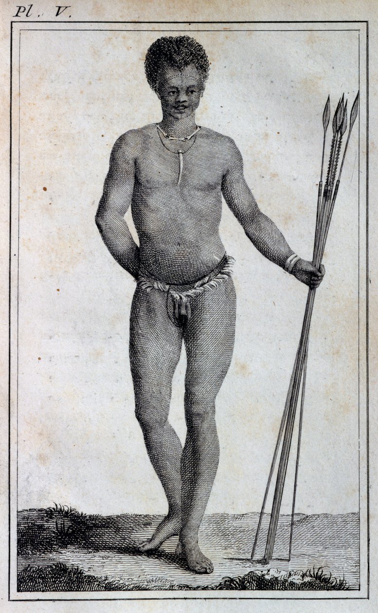 खोईखोई आदमी (हॉटेन्टॉट), ट्रेवल्स ऑफ़ ले वैलेन्ट से केप ऑफ़ गुड होप के माध्यम से अफ्रीका के आंतरिक भागों में, 1783 में द्वारा विलियम होम लिज़र