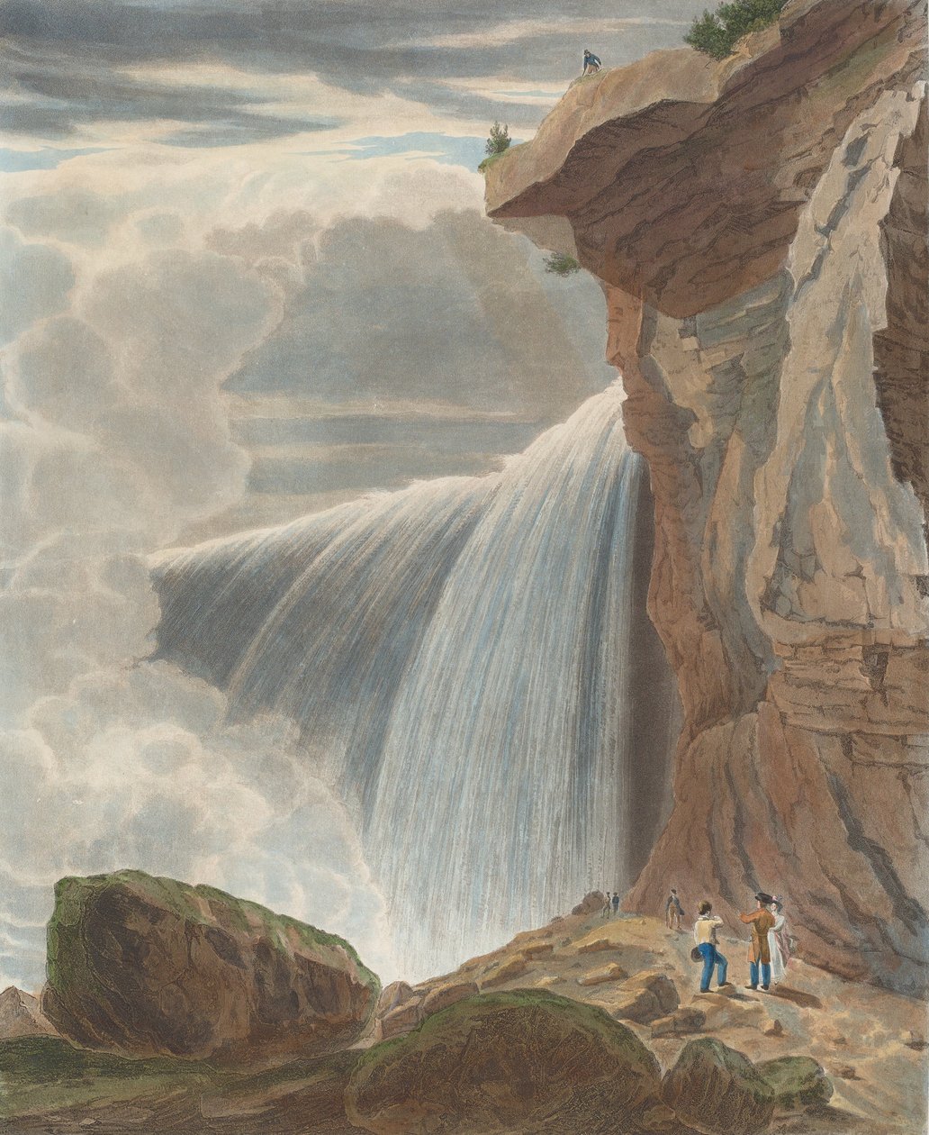 अंडर टेबल रॉक से नियाग्रा फॉल्स, 1829। द्वारा विलियम जेम्स बेनेट