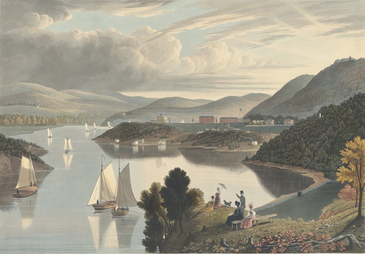 वेस्ट प्वाइंट, वाशिंगटन वैली के ऊपर से: लुकिंग डाउन द रिवर, 1834 में प्रकाशित। द्वारा विलियम जेम्स बेनेट