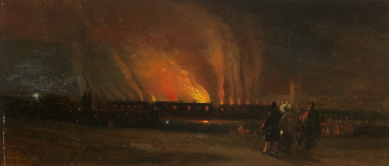 ब्रिस्टल दंगे: प्रिंस स्ट्रीट के पास से नई गॉल का जलना, c.1831 (कागज पर तेल) द्वारा विलियम जेम्स मुलर
