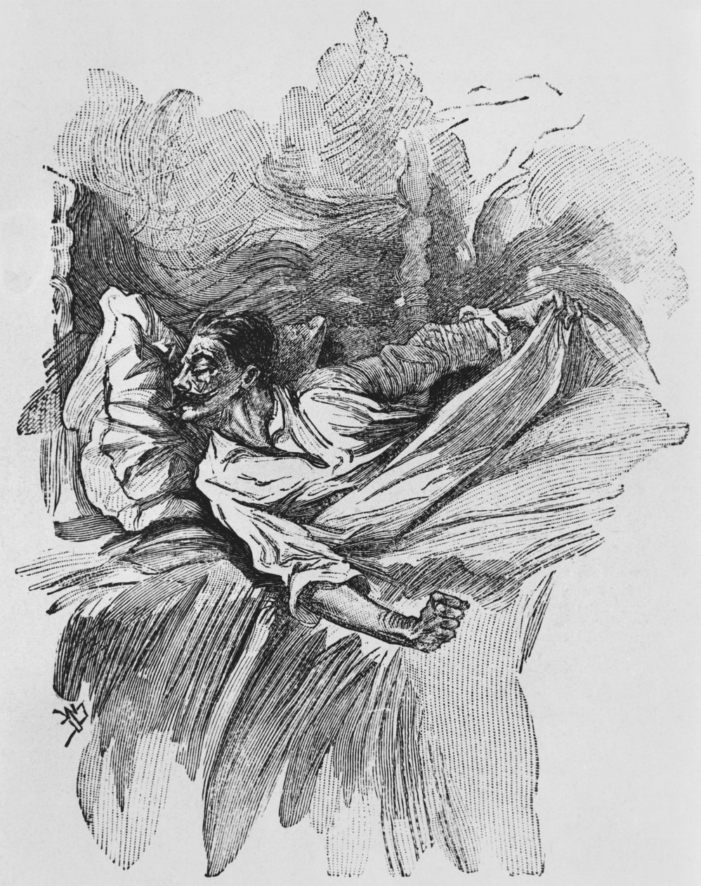 दुःस्वप्न, गे डे मूपसेंट (1850-93) द्वारा &39;ले होर्ला&39; का चित्रण, जॉर्जेस लेमोइन, पेरिस, संस्करण अल्बिन मिशेल, c.1910 (लकड़ी की नक्काशी) द्वारा विलियम जूलियन दमजी