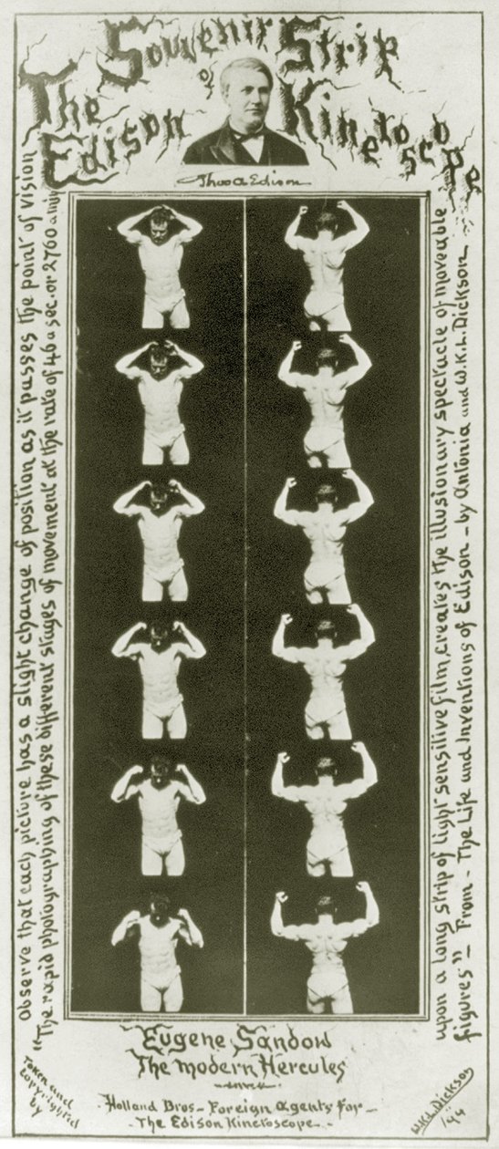 एडिसन कीनेटोस्कोप यूजीन सैंडो की स्मारिका पट्टी, आधुनिक हरक्यूलिस, c.1894 bw फोटो द्वारा विलियम कैनेडी लॉरी डिक्सन