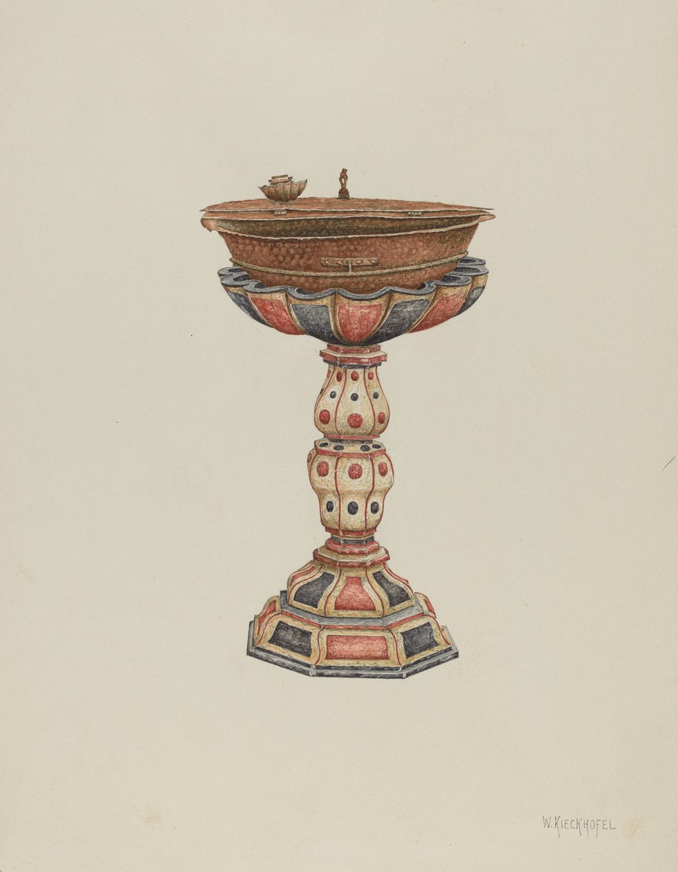 बपतिस्मात्मक फ़ॉन्ट और स्टैंड, c. 1939. द्वारा विलियम कीकहोफेल