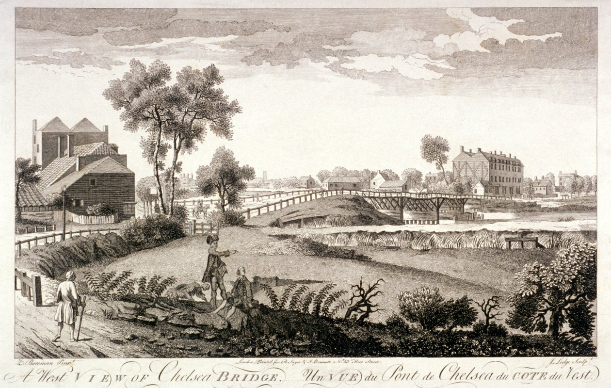 चेल्सी ब्रिज, लंदन का पश्चिम दृश्य, c1760 द्वारा विलियम लॉज