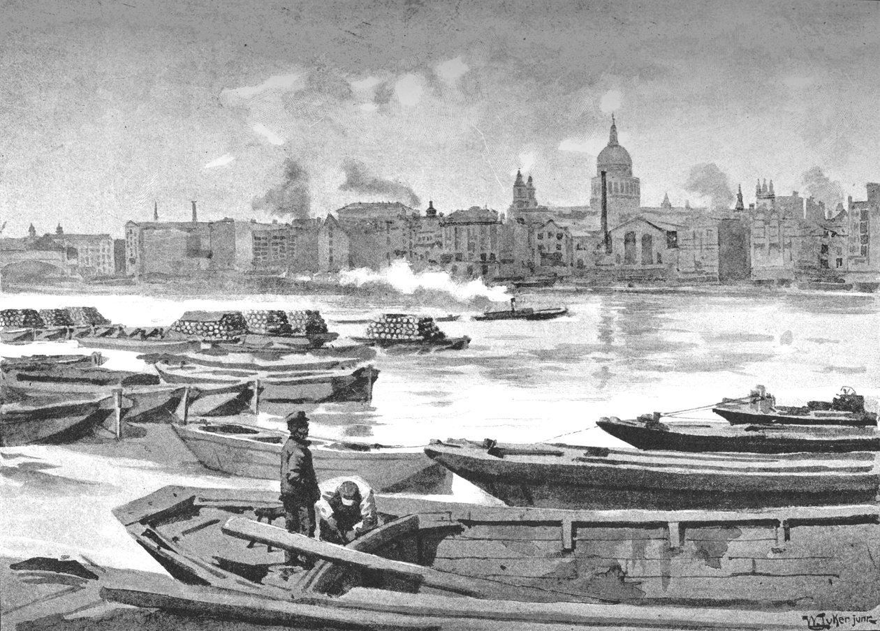 1891 में नदी के दक्षिणी तट से सेंट पॉल कैथेड्रल द्वारा विलियम लुकर