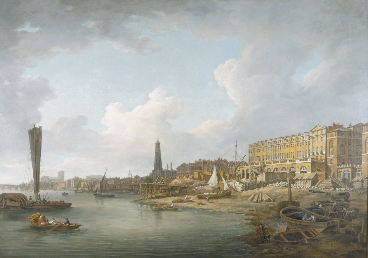 वेस्टमिंस्टर और एडेल्फी के बीच लंदन रिवरफ्रंट, c1771 द्वारा विलियम मार्लो