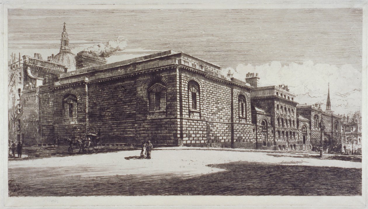 न्यूगेट जेल, ओल्ड बेली का दृश्य, न्यूगेट स्ट्रीट, सिटी ऑफ़ लंदन से, c1900 द्वारा विलियम मॉन्क