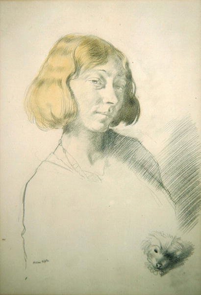 वेरा होन और उसका कुत्ता, c.1912 (कागज पर पेंसिल और वॉश) द्वारा विलियम ओर्पेन