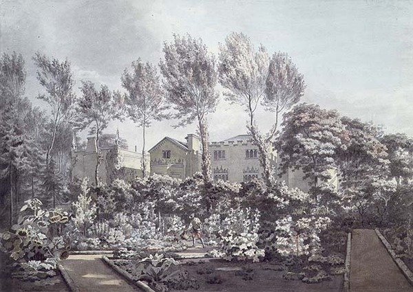स्ट्रॉबेरी हिल पर गार्डन, c.1780 (कागज पर पानी के रंग का) द्वारा विलियम पारस