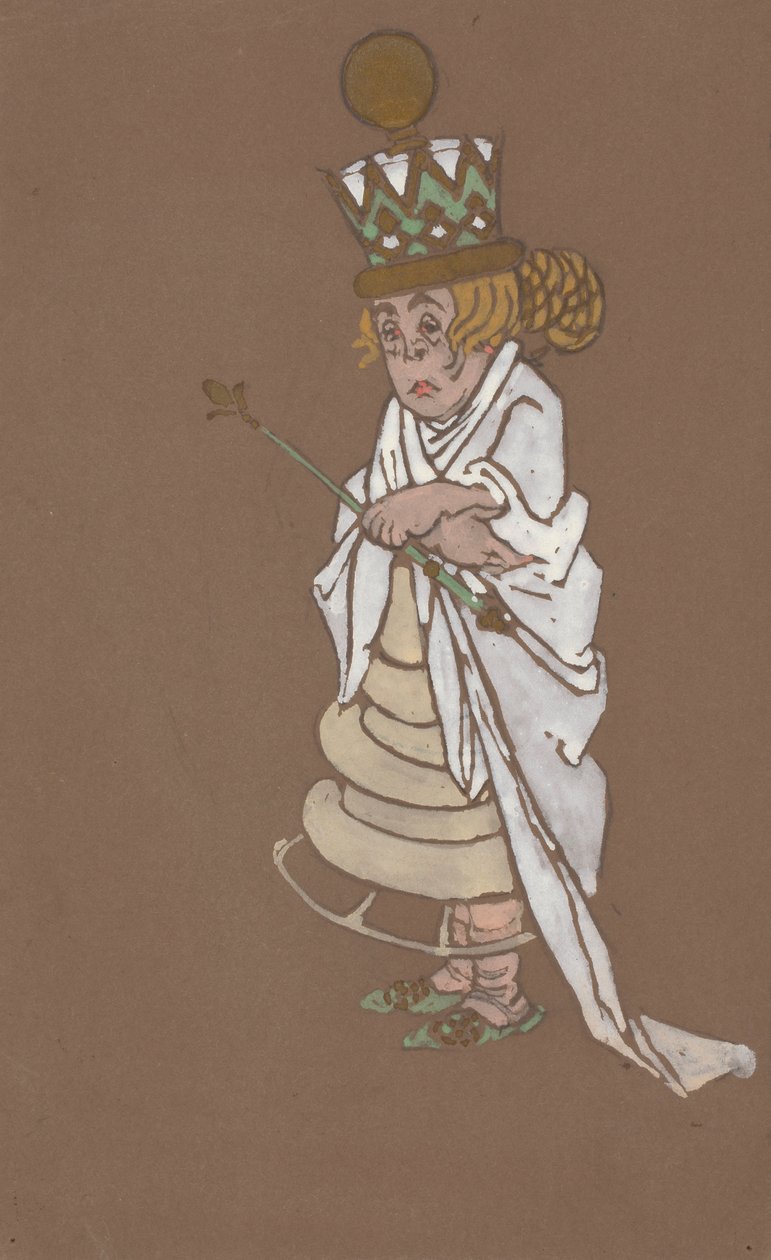एलिस-इन-वंडरलैंड 1915 के लिए व्हाइट क्वीन पोशाक डिजाइन। द्वारा विलियम पेनहॉलो हेंडरसन
