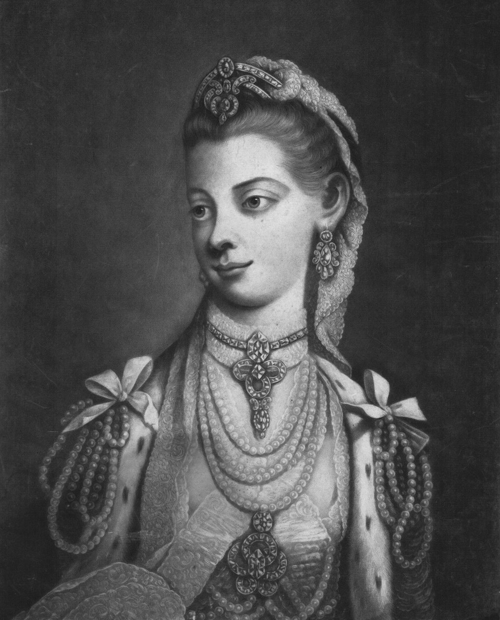 ग्रेट ब्रिटेन की उनकी सबसे शानदार महामहिम शेर्लोट क्वीन, 1762 द्वारा विलियम पीथर