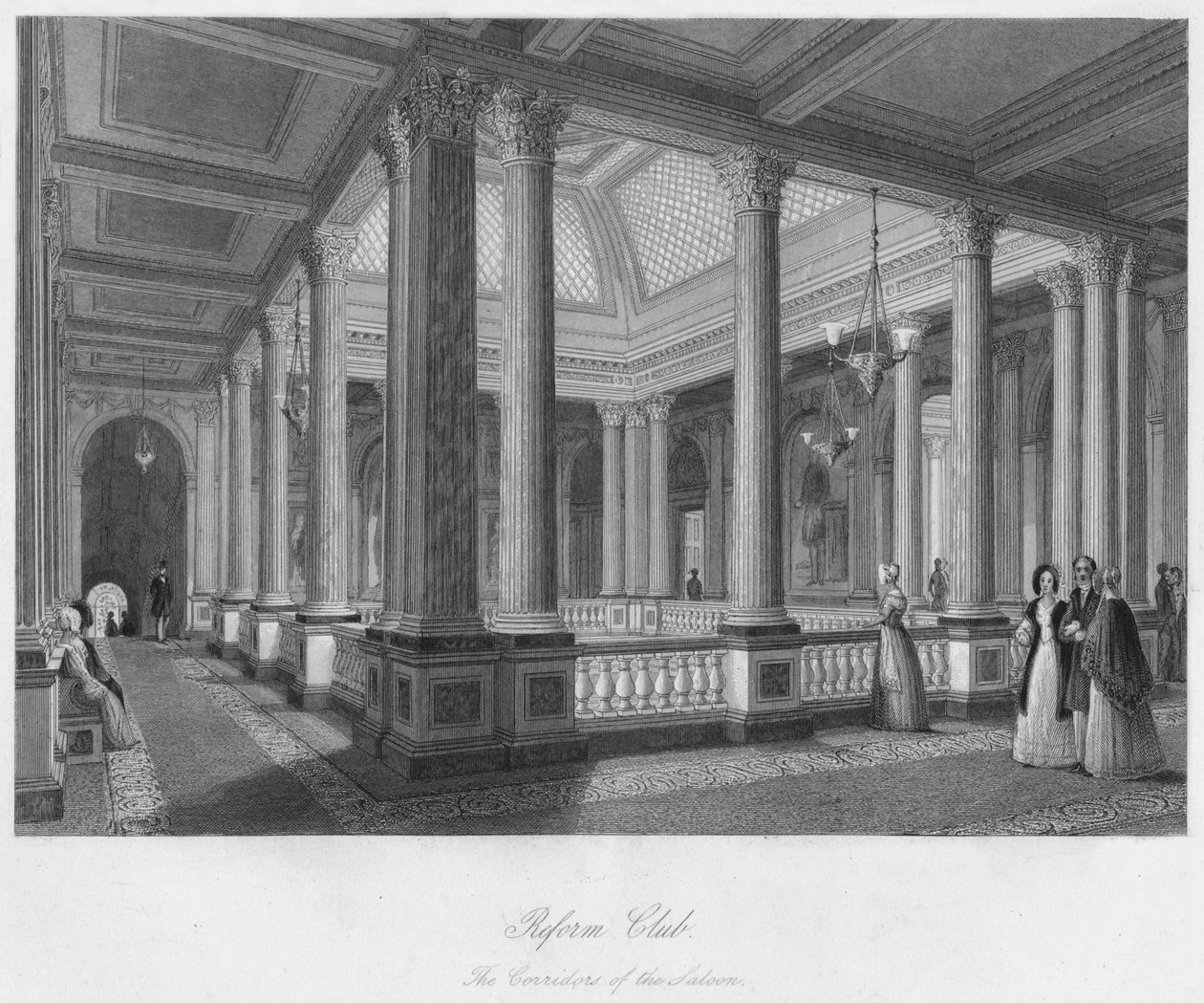 रिफॉर्म क्लब। सैलून के गलियारों, c1841 द्वारा विलियम रेडक्लिफ़