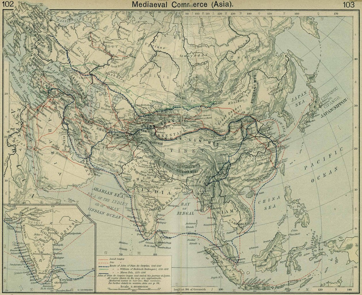 मध्यकालीन वाणिज्य एशिया। ऐतिहासिक एटलस से द्वारा विलियम रॉबर्ट शेफर्ड