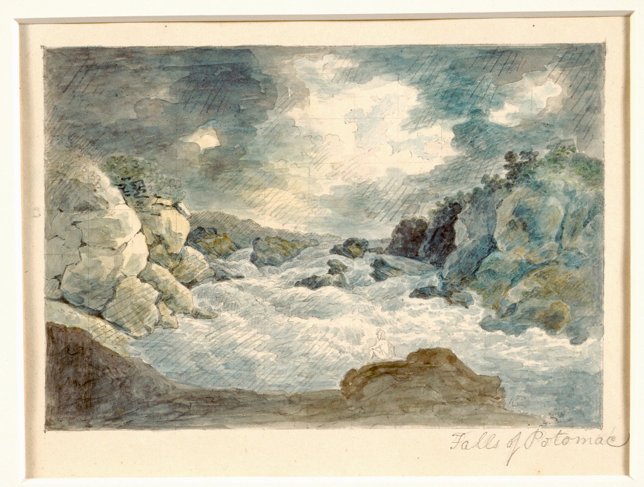 पोटोमैक का झरना, c.1800-10 (कागज पर पेंसिल और पानी का रंग) द्वारा विलियम रसेल बिर्च