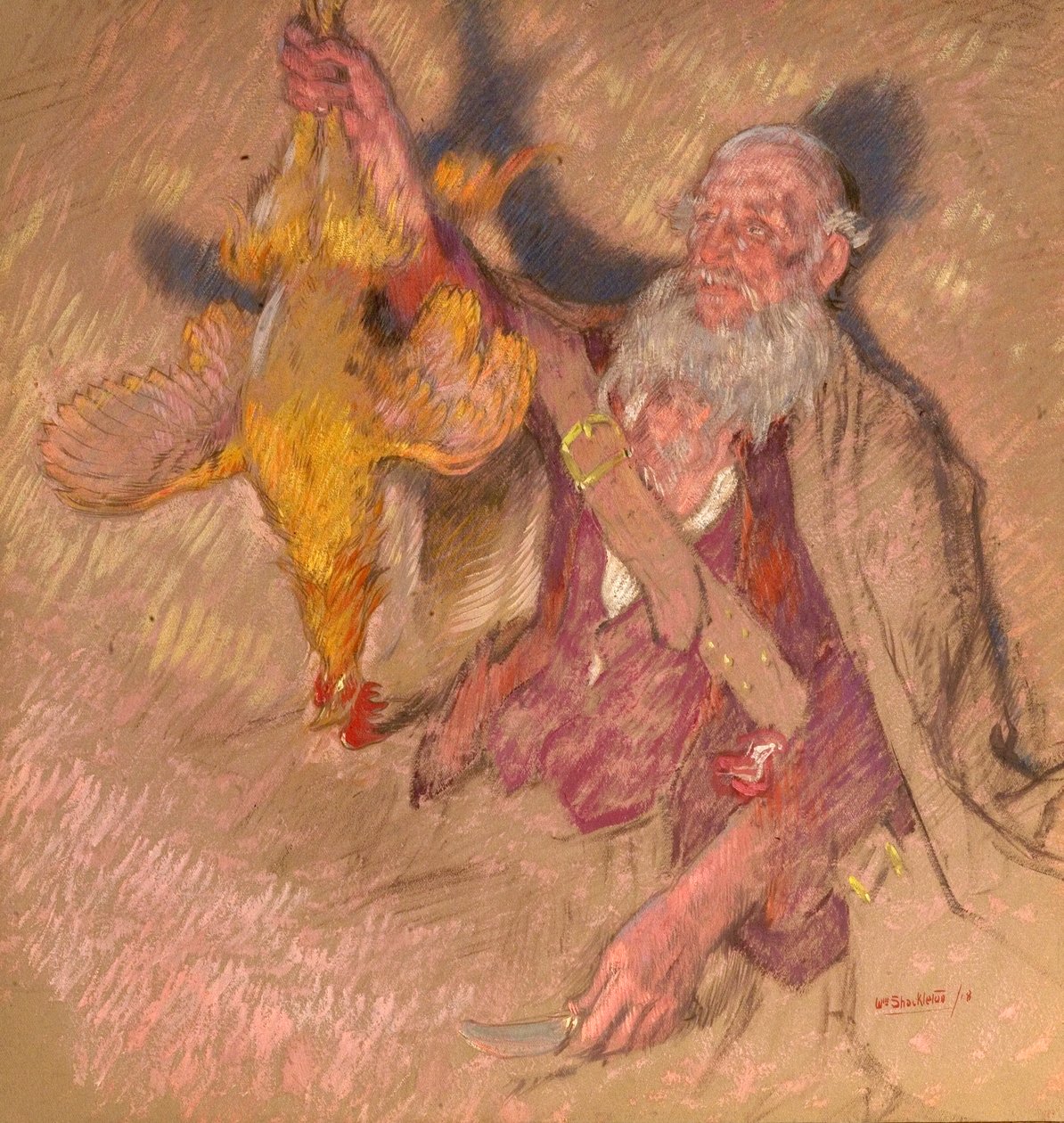 हाइलैंड रेडर्स, 1918 (कागज पर तेल) के लिए एक आदमी को पकड़े हुए एक मुर्गा का अध्ययन द्वारा विलियम शेकलटन