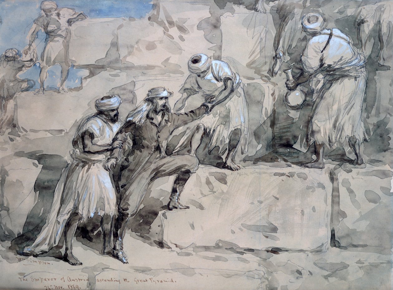 ऑस्ट्रिया के सम्राट, महान पिरामिड, मिस्र, 1869। द्वारा विलियम क्रीमिया सिम्पसन