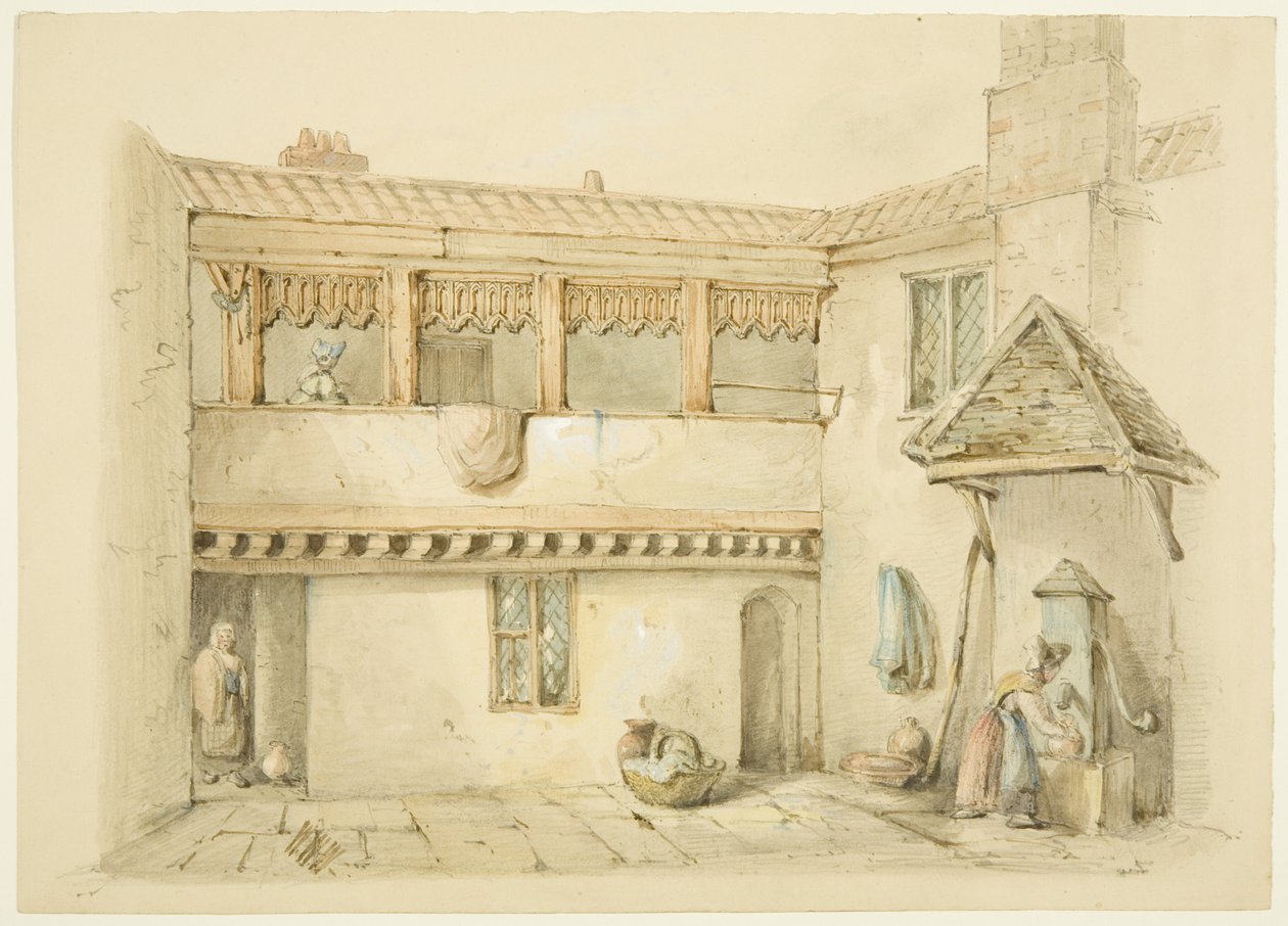 Barstaple's Almshouses, Old Market (कागज पर पेंसिल और वॉटरकलर) द्वारा विलियम डब्ल्यू व्हीटले
