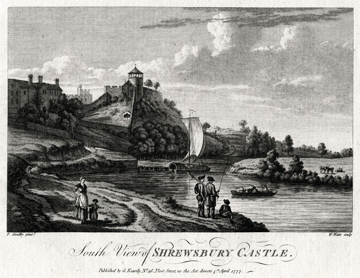 श्रुस्बरी कैसल, श्रॉपशायर का दक्षिण दृश्य, 1777 द्वारा विलियम वत्स