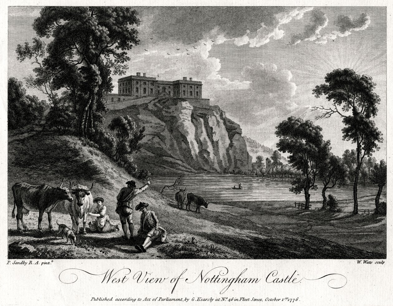 नॉटिंघम कैसल, नॉटिंघमशायर, 1776 का पश्चिम दृश्य द्वारा विलियम वत्स
