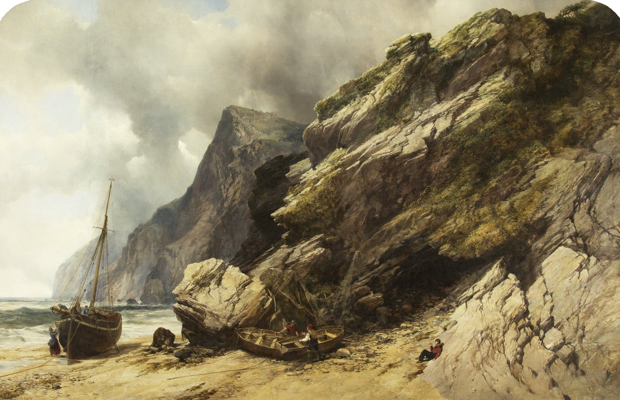 Cheyne Beach, Ilfracombe, c.1845 (कैनवास पर तेल) द्वारा विलियम वेस्ट