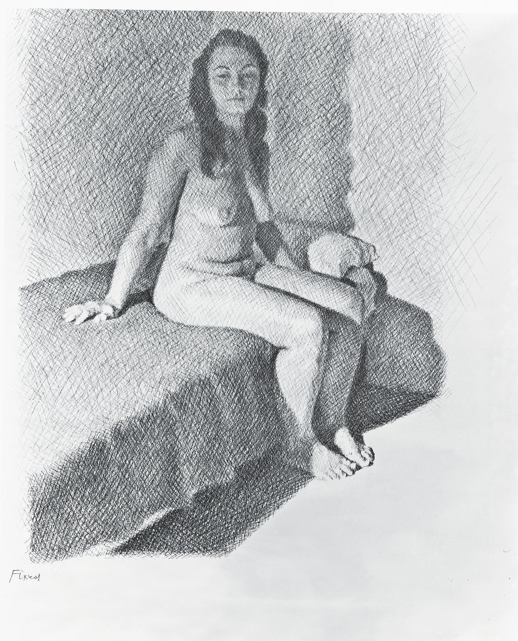 सीटेड न्यूड, c.1968-74 (कागज पर पेंसिल) द्वारा विलियम विल्किंस