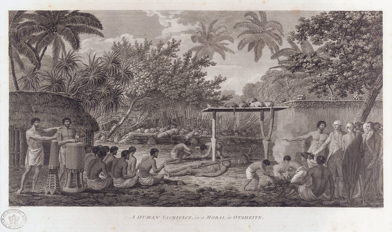 दक्षिण प्रशांत में ताहिती पर मानव बलिदान, c1773 द्वारा विलियम वूलेट