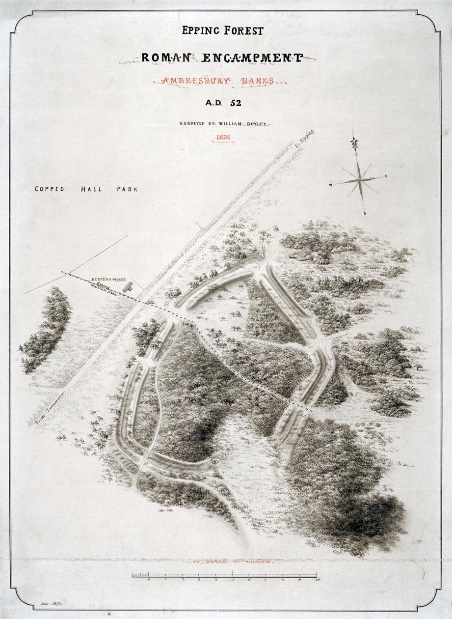 ईपिंग फ़ॉरेस्ट, एसेक्स, 1876 में रोमन शिविर द्वारा विलियम डी'ओले