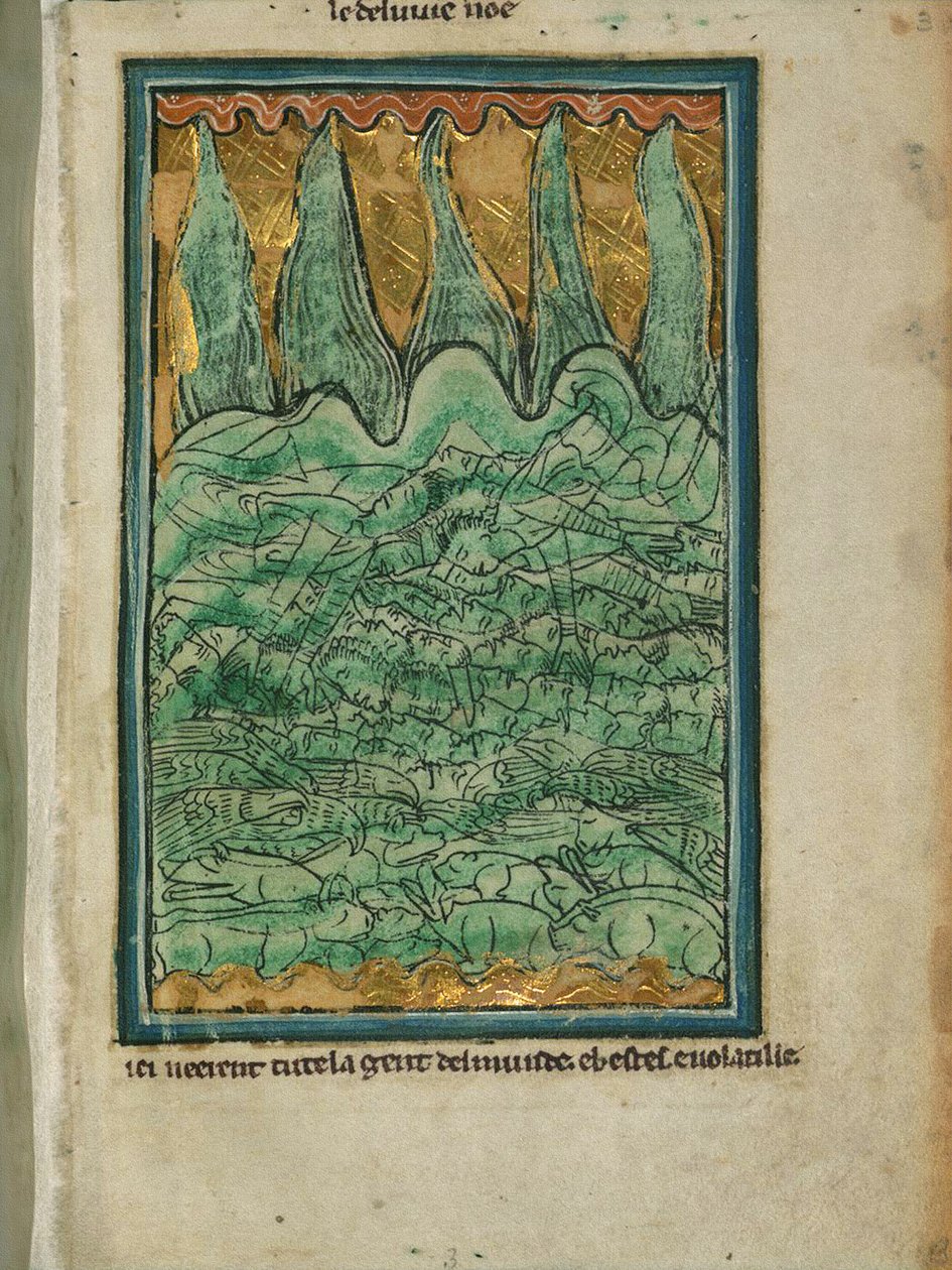 &39;नूह की बाढ़&39;, c.1250 (चर्मपत्र पर स्याही और वर्णक) द्वारा विलियम डी ब्रेलेस