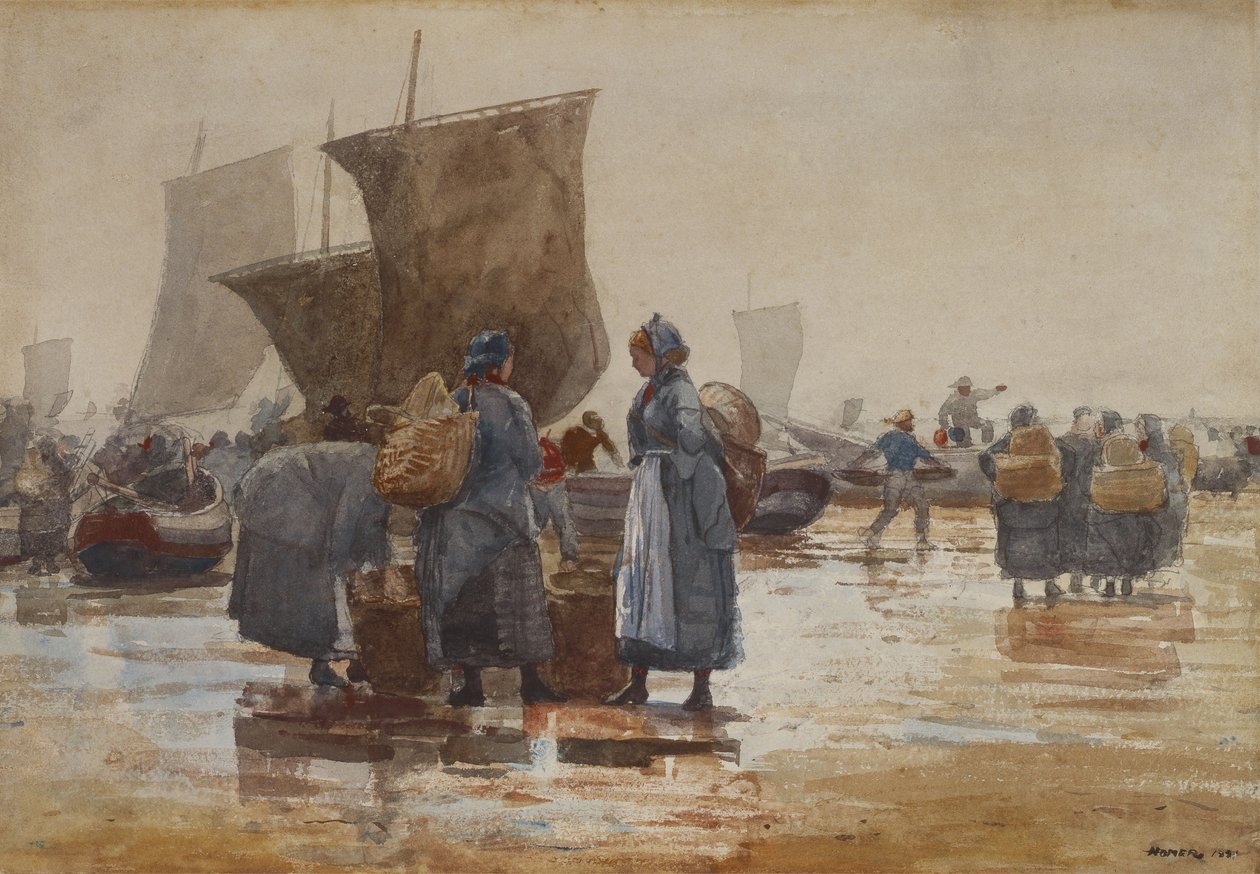 Cullercoats पर समुद्र तट पर फिशरफोक द्वारा विंसलो होमर