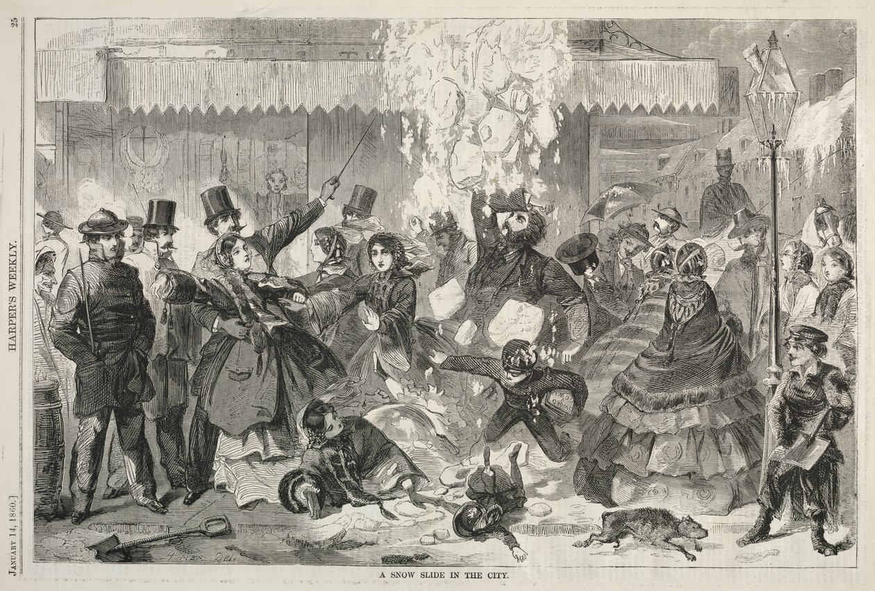 सिटी में एक हिम स्लाइड, 1860। द्वारा विंसलो होमर